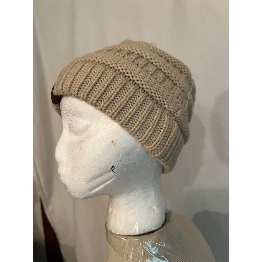 C.C Unisex Knit Beanie Hat‎ Brown Ribbed Cuff Winter Warm OS ribbed cuff khaki